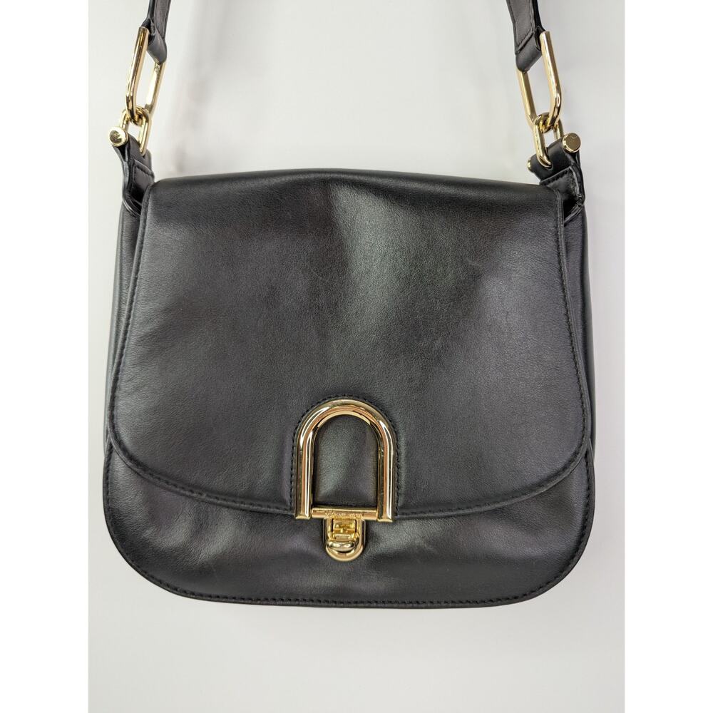 Michael Kors Black Leather Delfina Saddle Bag Gold Hardware EUC | 251110